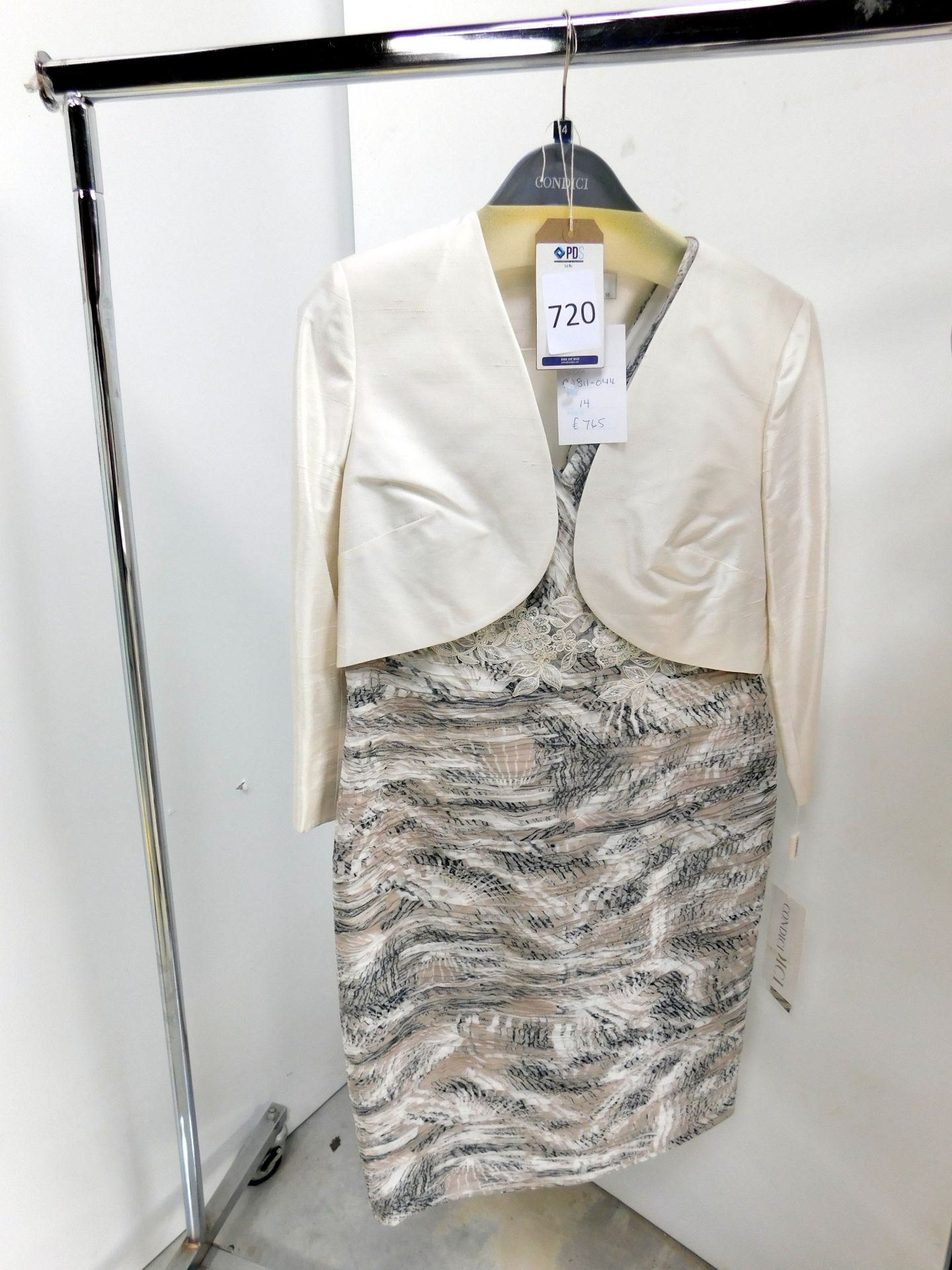 Condici Dress & Cropped Jacket, Shade: Sparks Print/Cream, Size 14 (Located Brentwood, See General