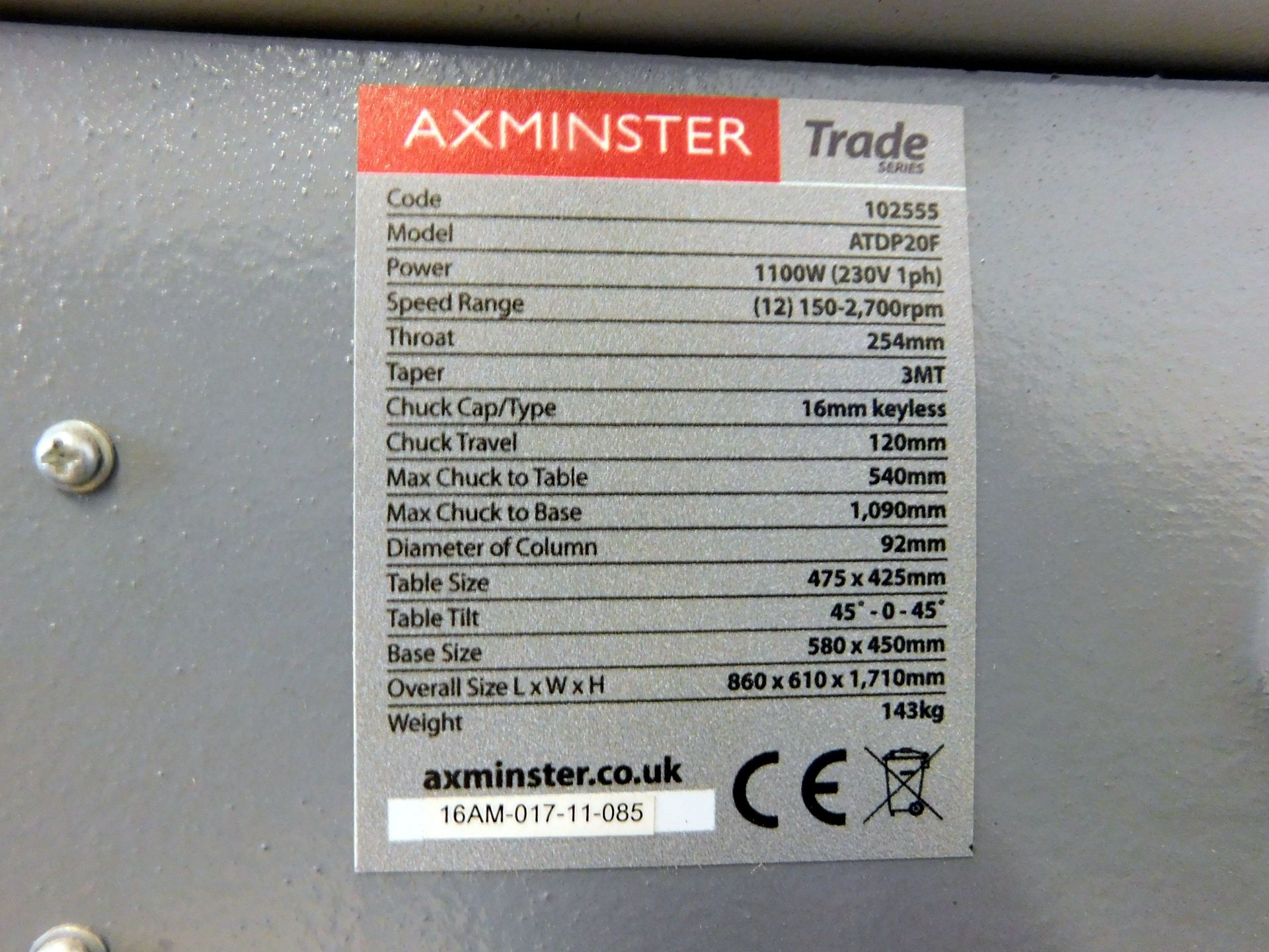 Axminster ATDP20F Pedestal Drill With Two Meddings Drill Guards & Quantity Of Hole Cutting, Router - Image 2 of 3