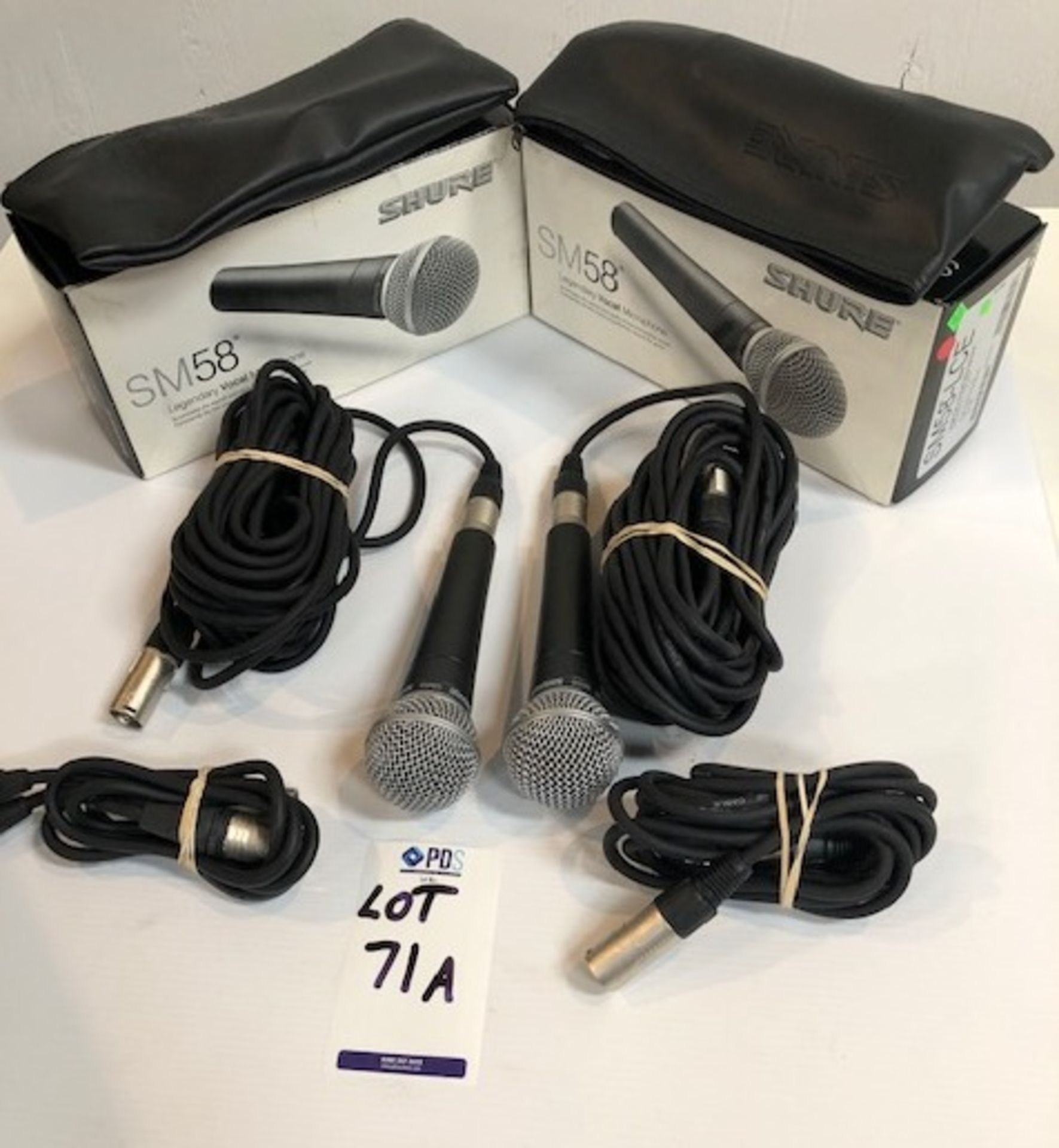 Two Shure SM58 Microphones & 3 Various Audio Leads (Located Brentwood, See General Notes for More
