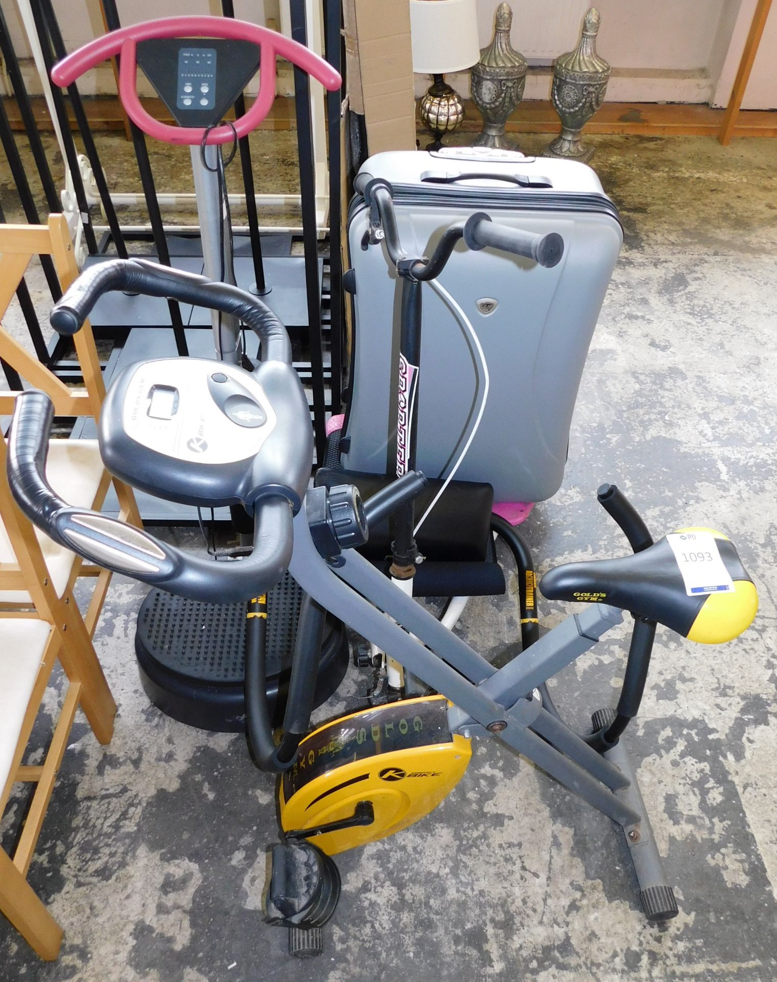 Vibration Plate, Gold’s Gym Exercise Bike, Scooter & Suitcase (Located Stockport – See General Notes