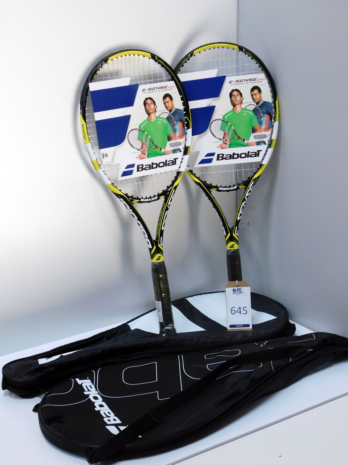 Two Babolat “E-Sense Open S” Tennis Rackets, Grip Size 2, (New) with Covers (Located Brentwood,