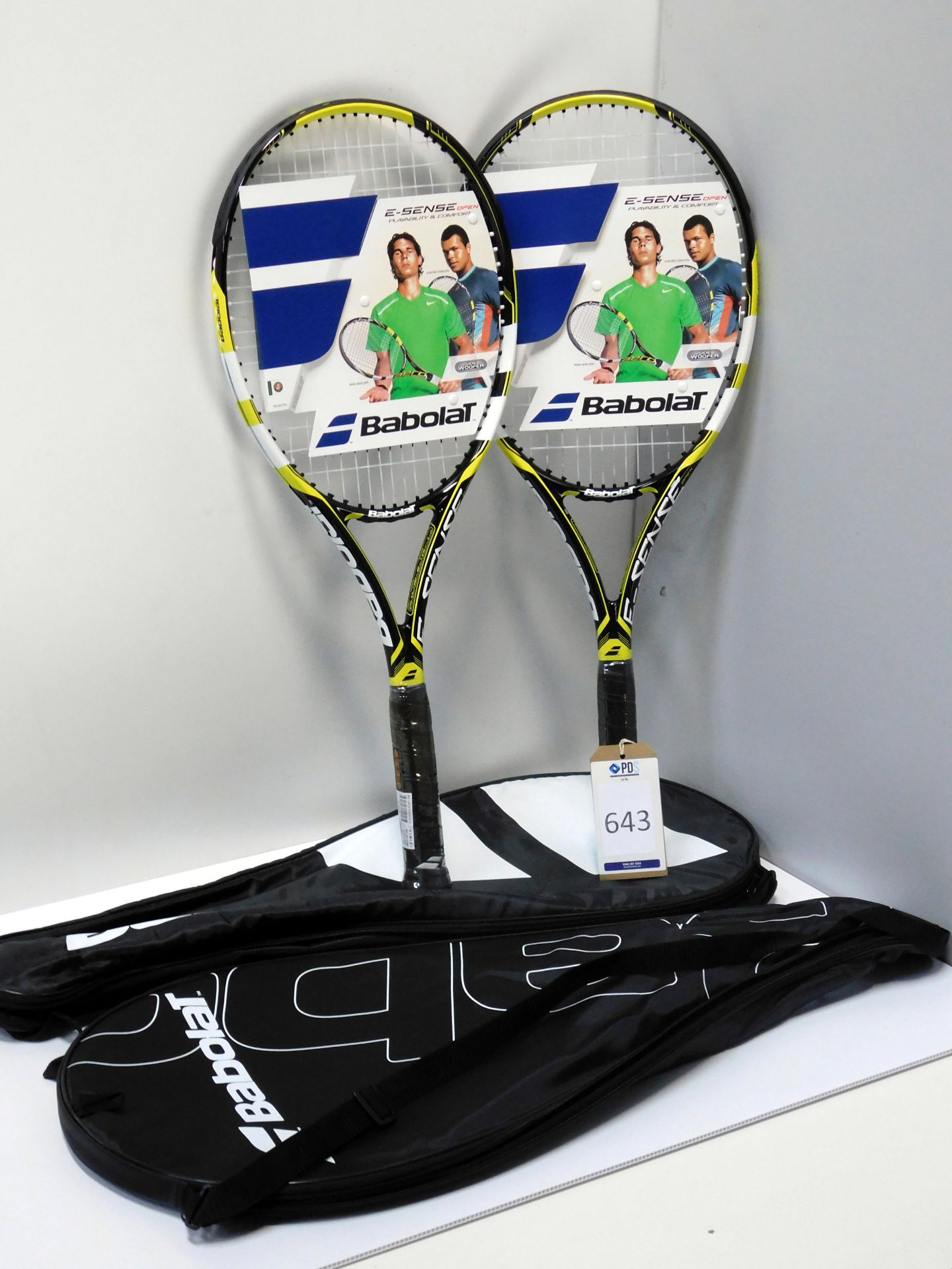 Two Babolat “E-Sense Open S” Tennis Rackets, Grip Size 2, (New) with Covers (Located Brentwood,