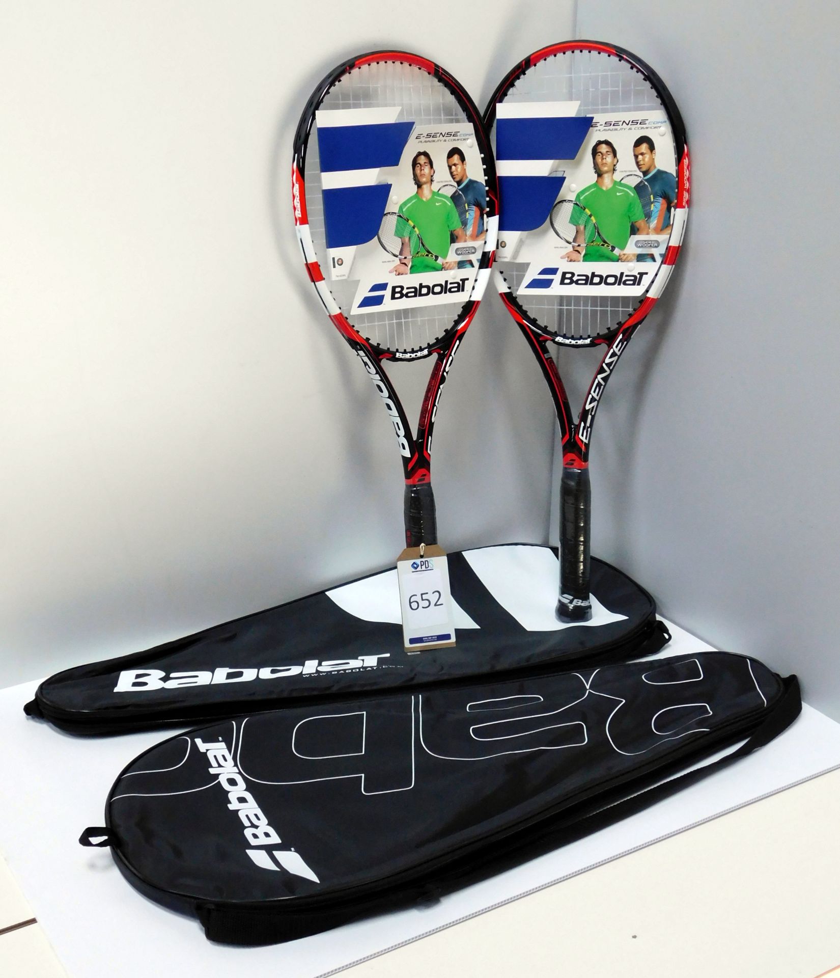 Two Babolat “E-Sense Comp S” Tennis Rackets, Grip Size 4, (New) with Covers (Located Brentwood,