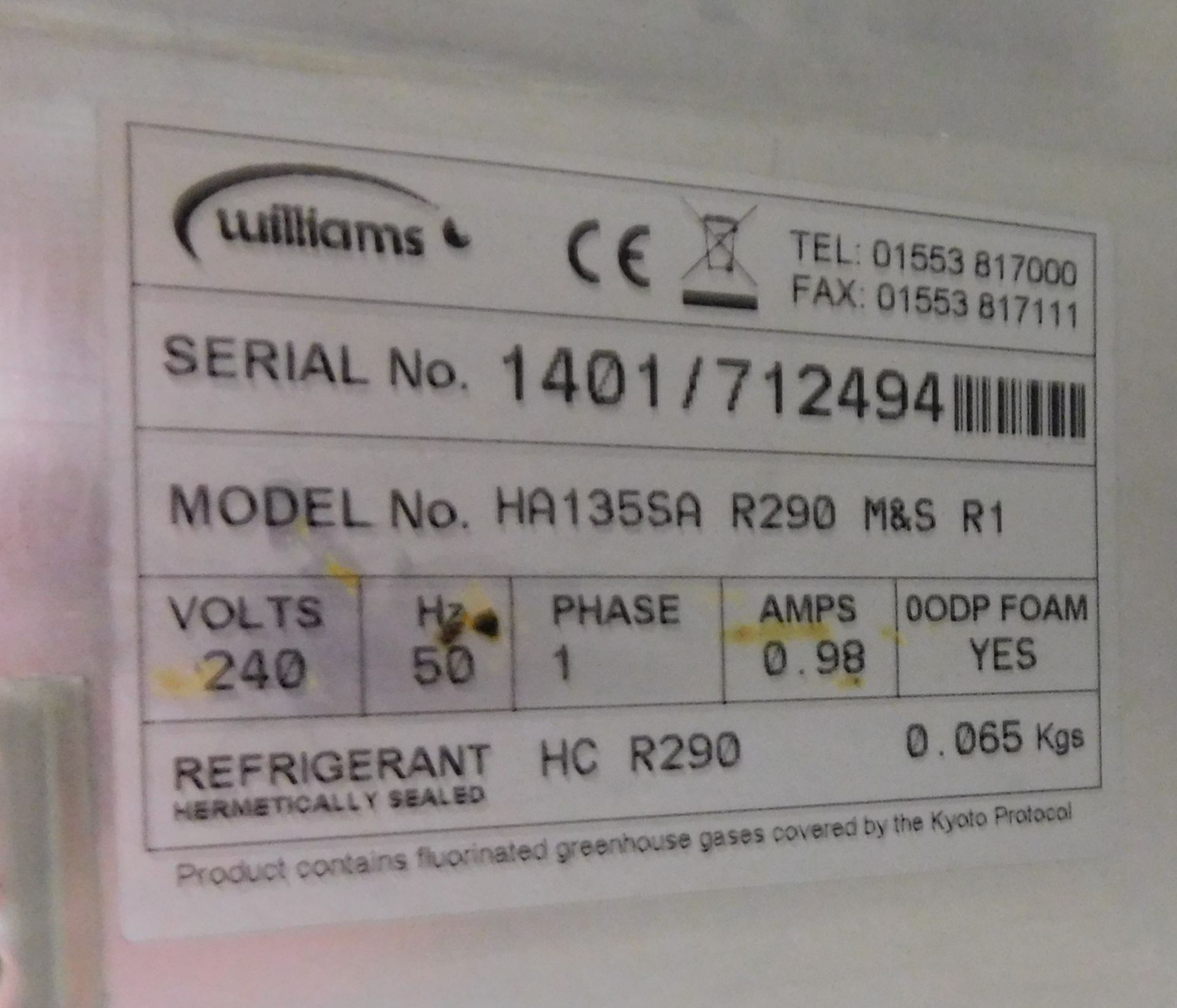 Williams HA135SA Stainless Steel Undercounter Refrigerator (Located Stockport – See General Notes - Image 3 of 3