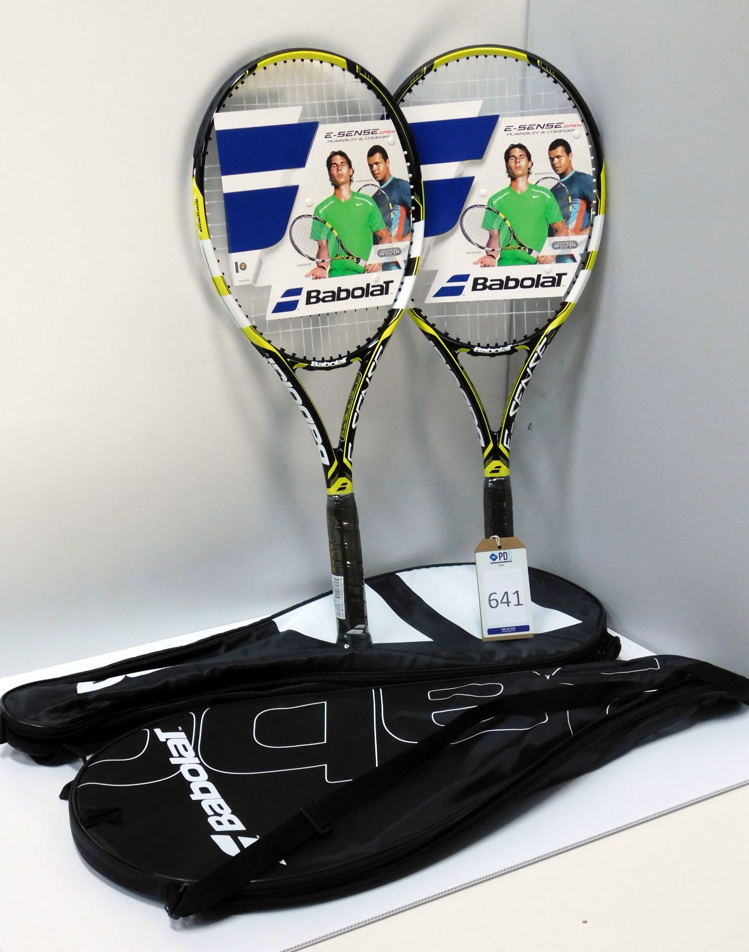 Two Babolat “E-Sense Open S” Tennis Rackets, Grip Size 2, (New) with Covers (Located Brentwood,