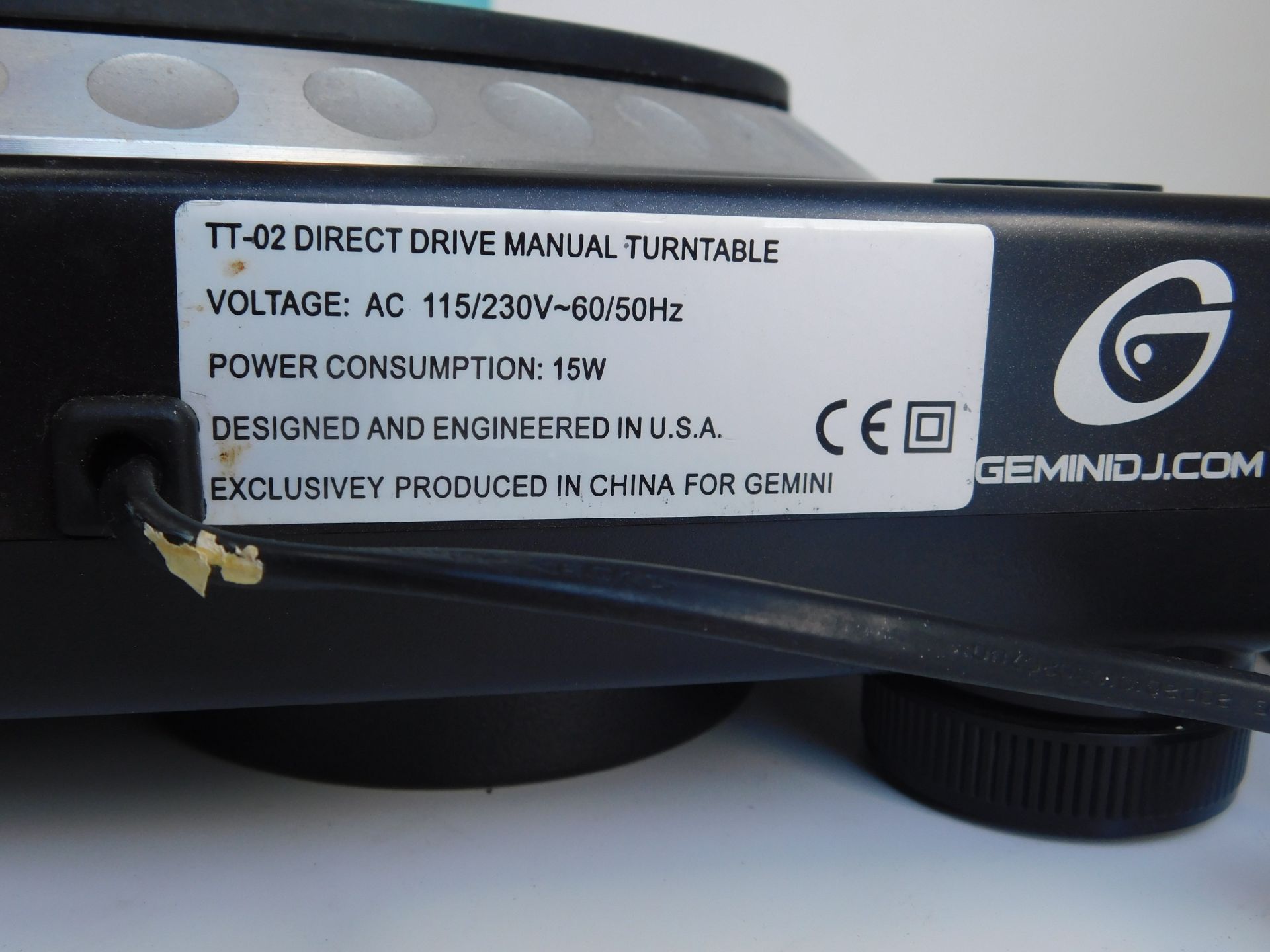 Gemini TT02 Direct Drive Turntable, s/n; GT6101395 (Located Brentwood, See General Notes for More - Image 3 of 4