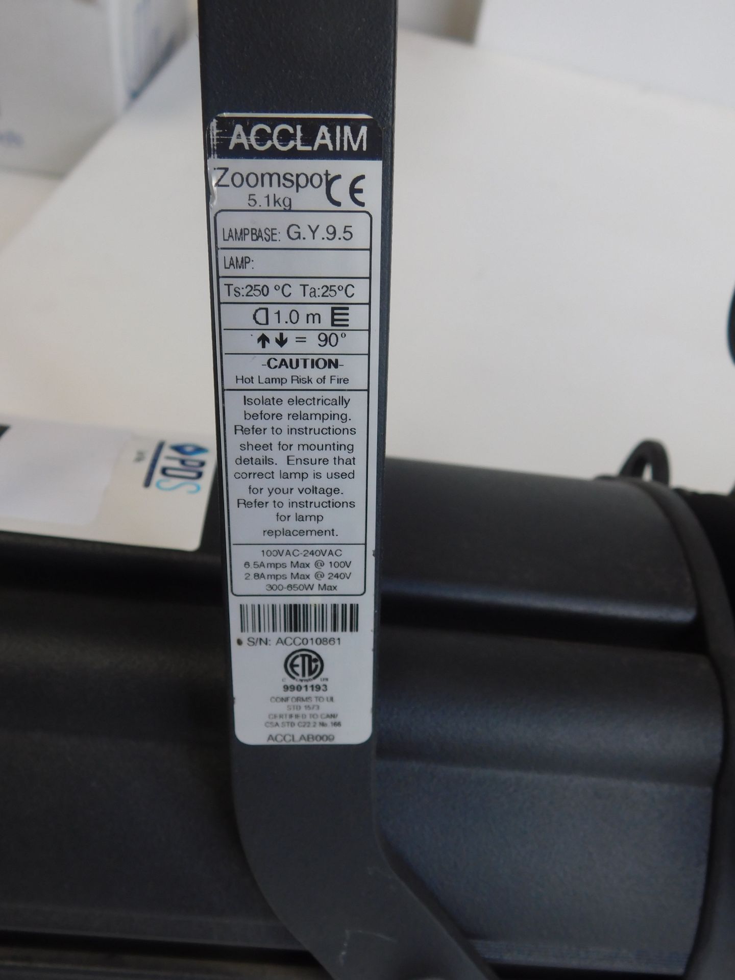 2 Selecon Acclaim Zoomspots, 24’’-44’’ with Suspension Hook Clamp & Safety Chain (Located Brentwood, - Image 2 of 2