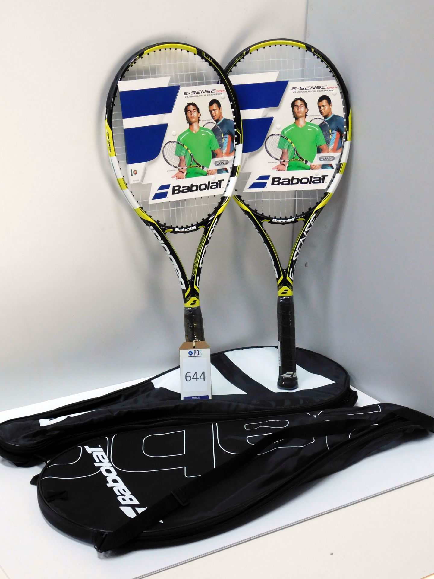 Two Babolat “E-Sense Open S” Tennis Rackets, Grip Size 2, (New) with Covers (Located Brentwood,