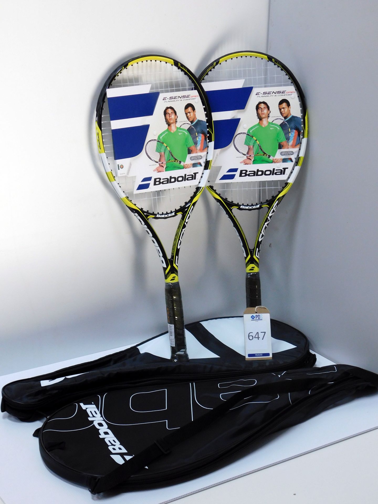 Two Babolat “E-Sense Open S” Tennis Rackets, Grip Size 2, (New) with Covers (Located Brentwood,