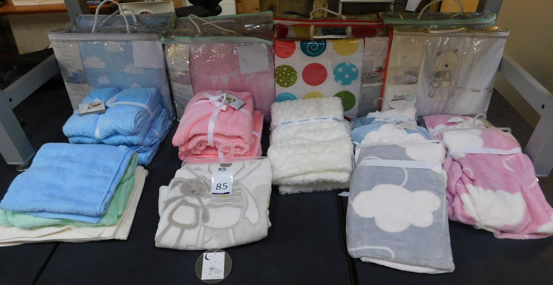 8 3-Piece Baby Bedding Bundle Sets, 5 Soft Touch Blankets & 8 Baby Hooded Towels etc. (Located