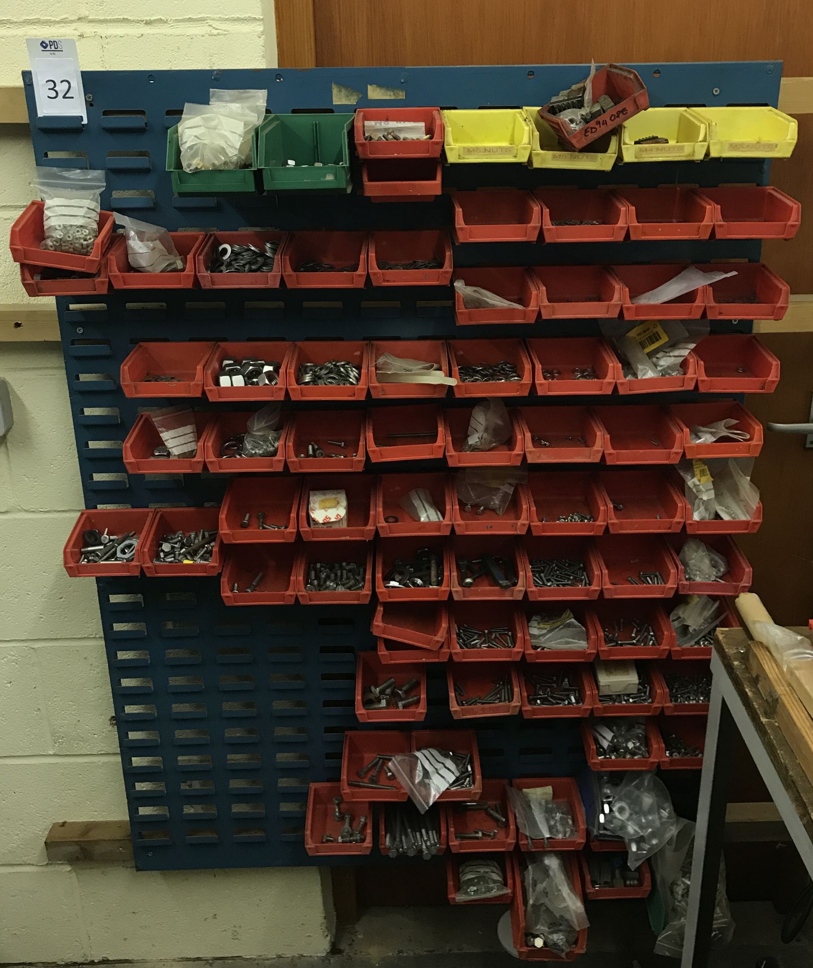 Wall Mounted Parts Rack to Include:- Various Bins & Contents (Located Northampton, See General Notes