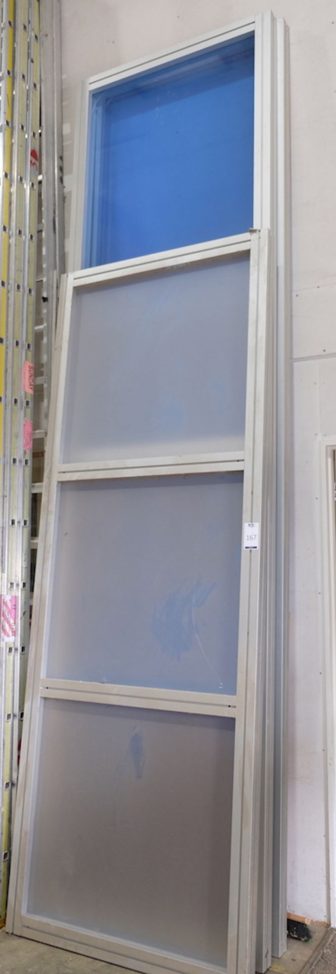 Two Aluminium Framed Perspex Glazed Panels, Approximately 370cm x 105cm & Similar 300cm x 105cm