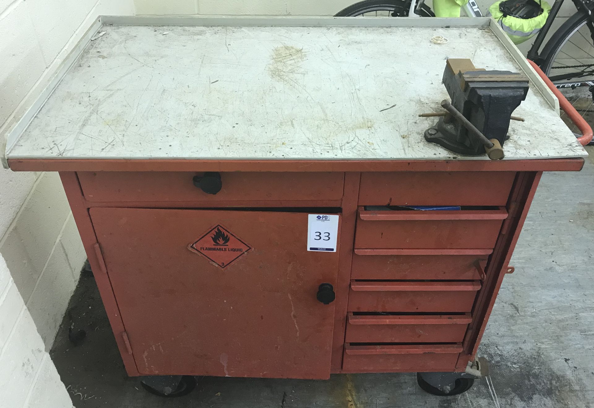 Workshop Trolley Bench to Include Quantity of Various Hand Tools (Located Northampton, See General