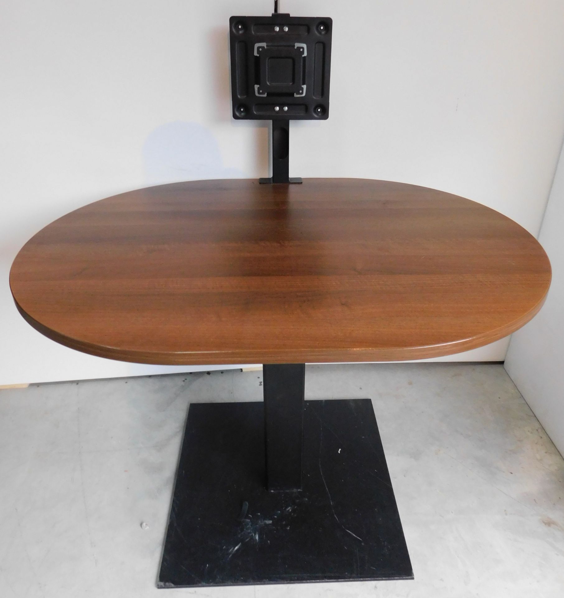 “Desk Stop” American Walnut Effect Multimedia ESA Table with Monitor Bracket, Steel Support &