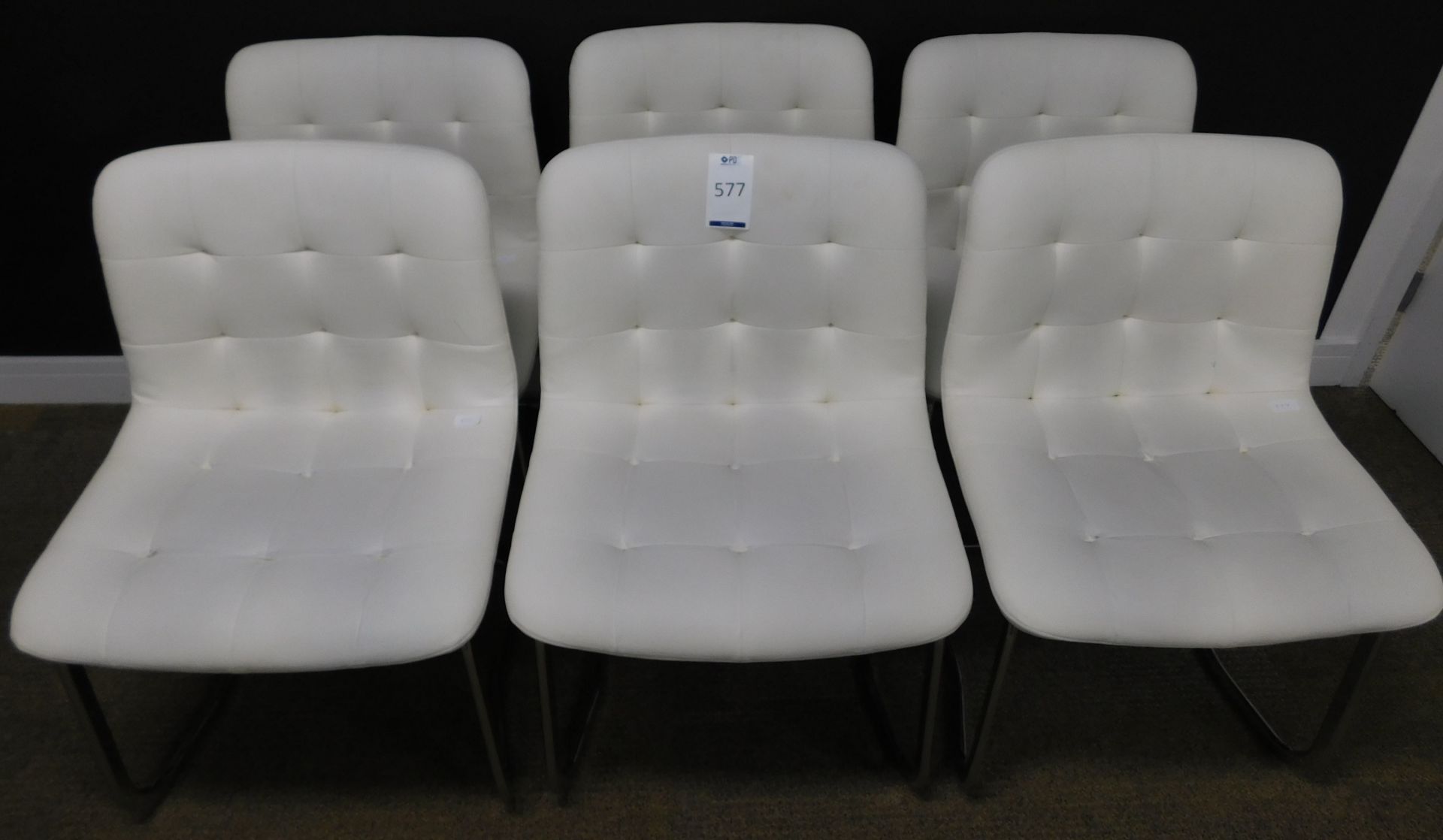 Set of 6 Bontempi “Kuga” Metal Framed Cantilever Chairs, Upholstered in Ivory Ecopelle (Minor