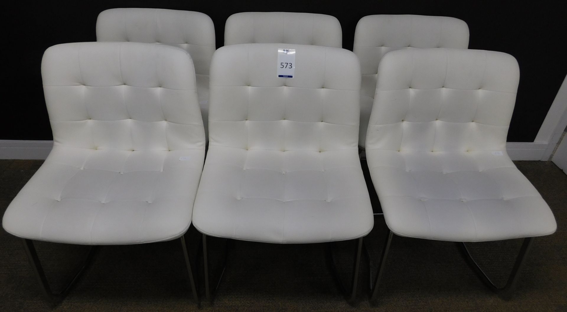 Set of 6 Bontempi “Kuga” Metal Framed Cantilever Chairs, Upholstered in Ivory Ecopelle (Minor