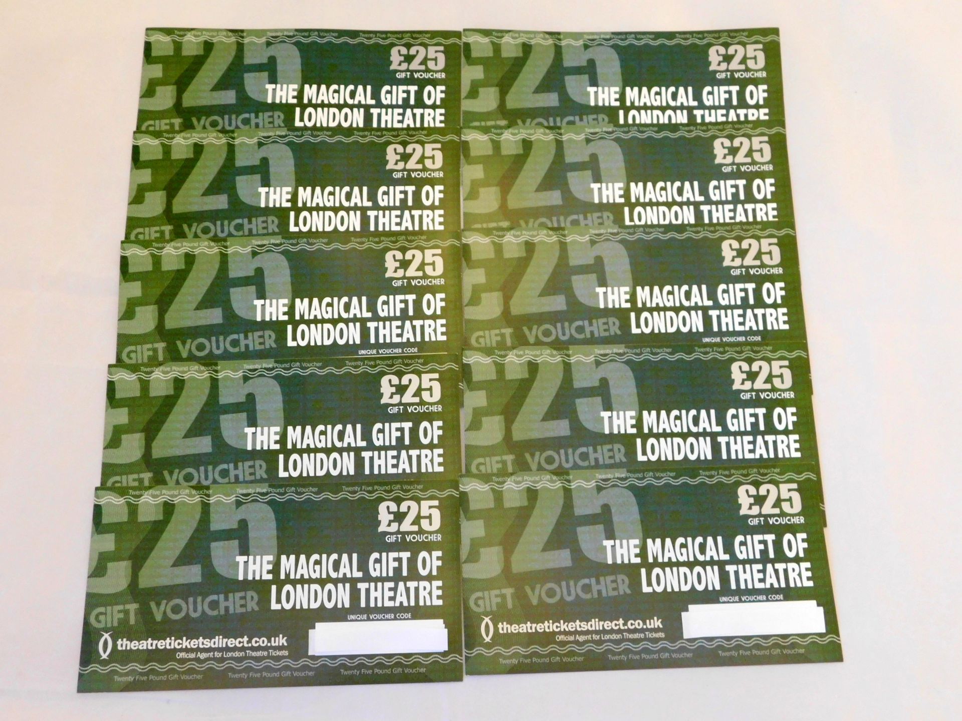 £250 London Theatre Gift Vouchers, Expiry Date 7th February 2022. (NO VAT ON HAMMER) (Located