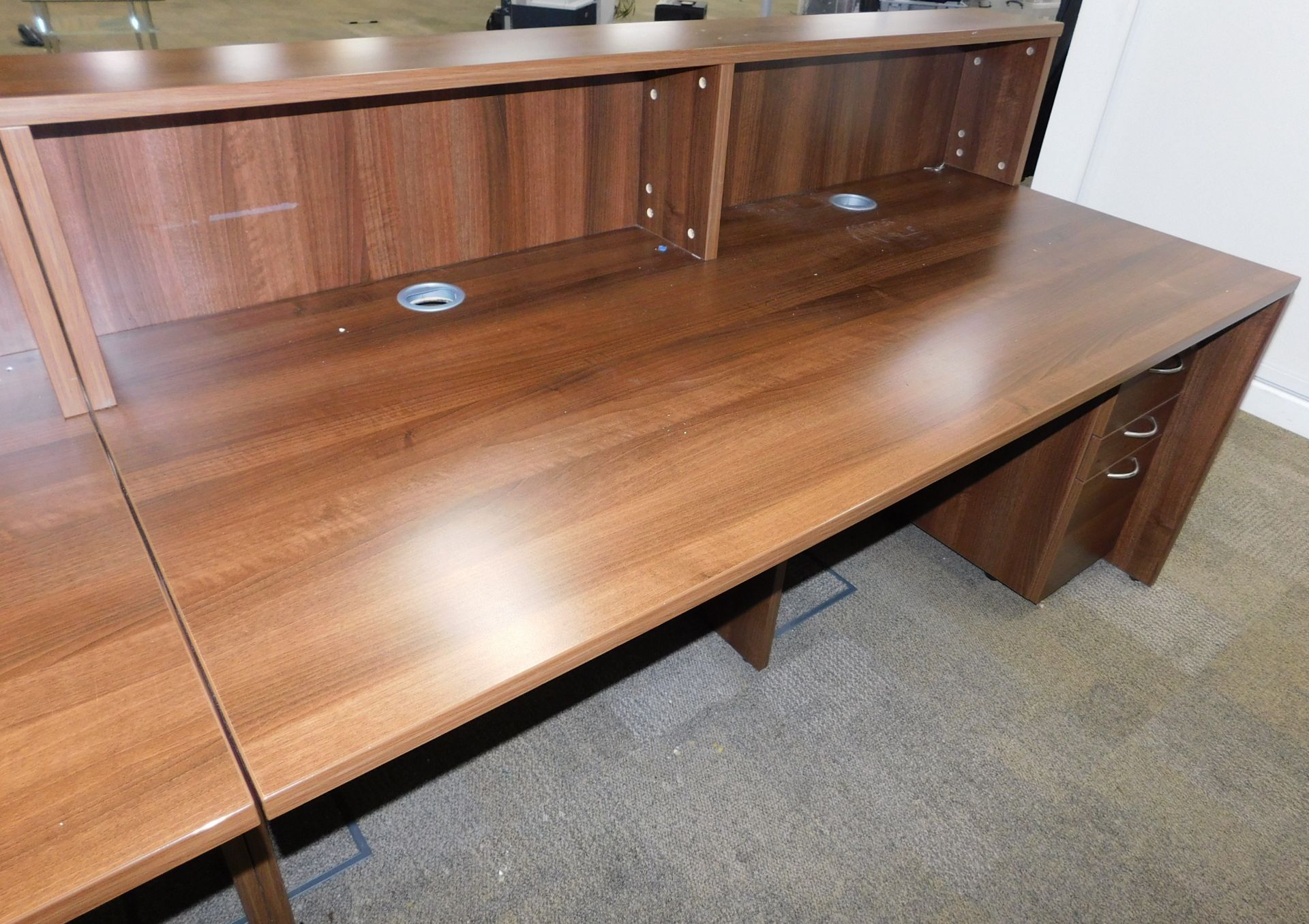 American Walnut Effect Reception Unit 180cm x 80cm, with Two Matching 3-Drawer Pedestals (Located - Image 2 of 2