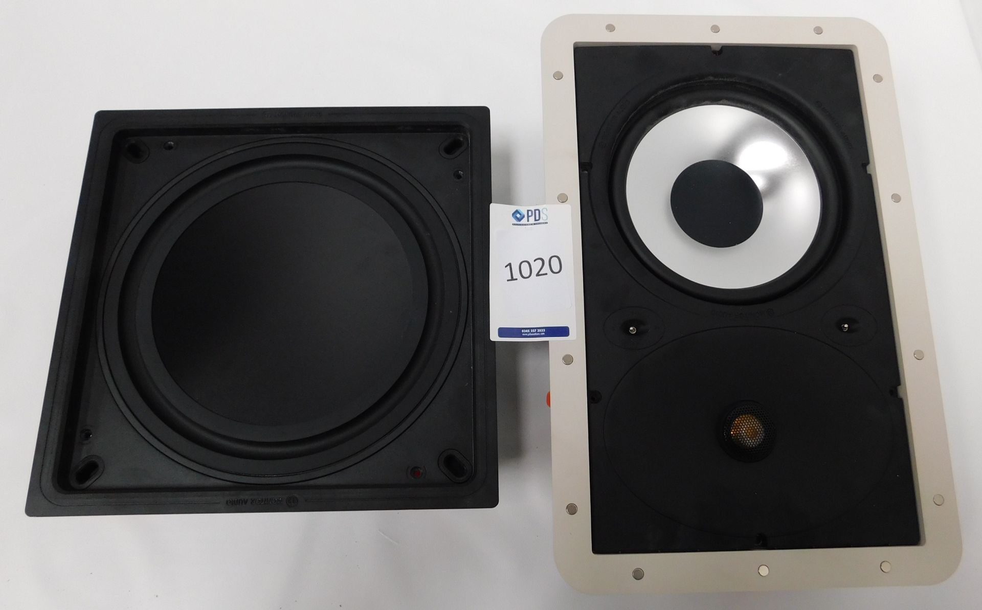 3 Monitor Audio WT280 In wall Speakers and Sub Woofer, Magnetic Steel Grills (Located Brentwood -