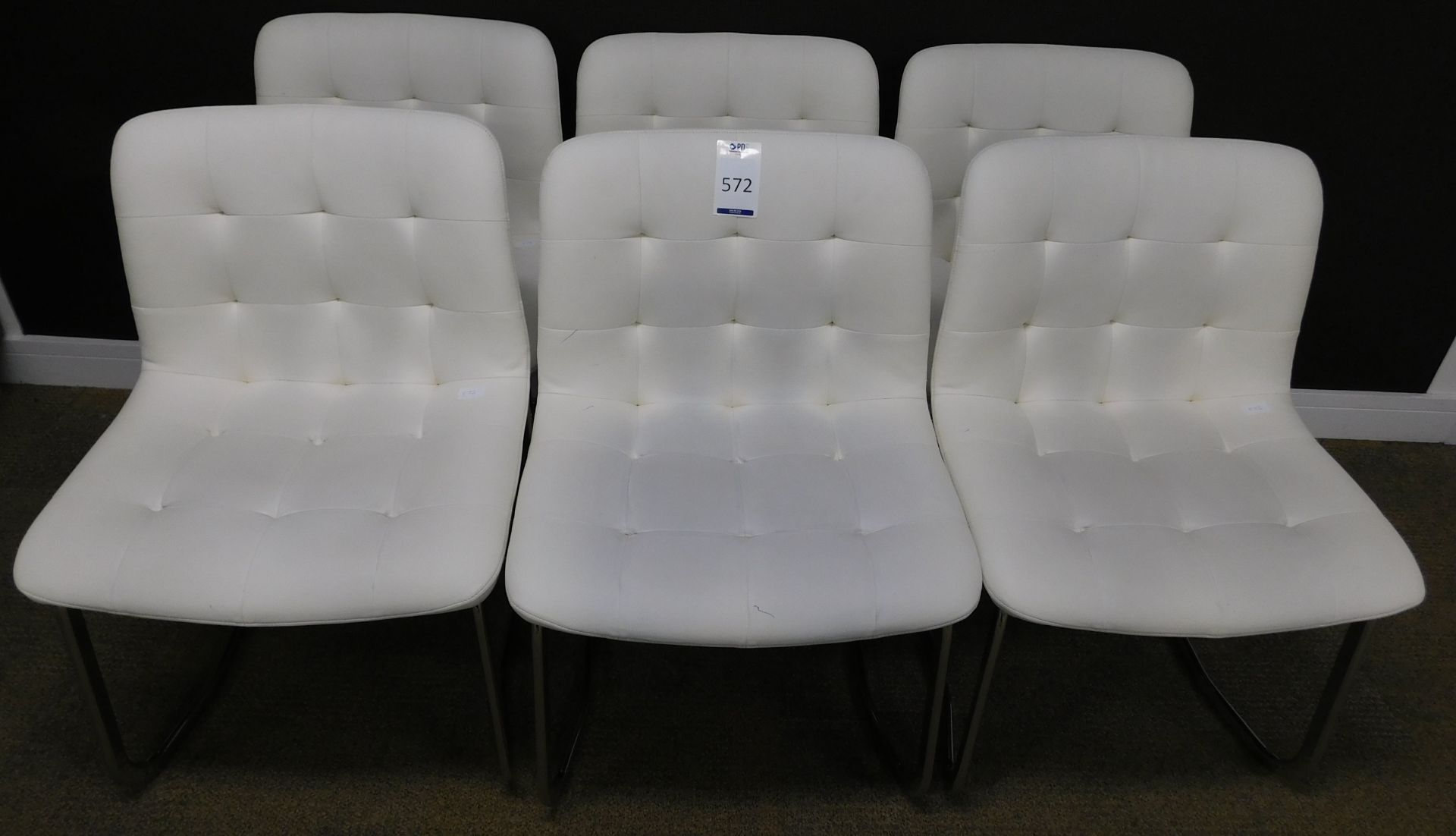 Set of 6 Bontempi “Kuga” Metal Framed Cantilever Chairs, Upholstered in Ivory Ecopelle (Minor