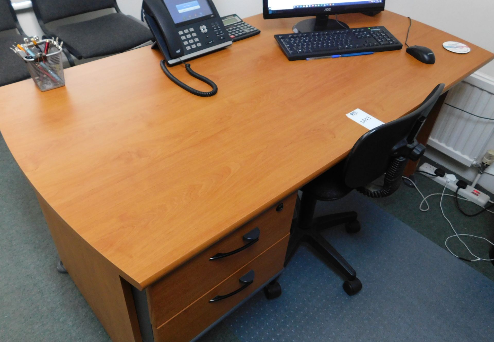 Suite of Chestnut wood Effect Office furniture comprising, Single Pedestal Desk, 2-Drawer