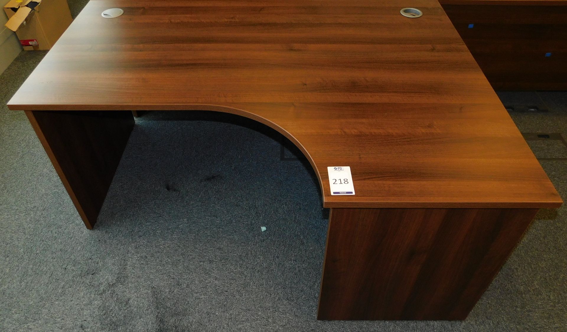 American Walnut Effect Shaped Workstation 160cm x 120cm with Matching 3-Drawer Pedestal (Located