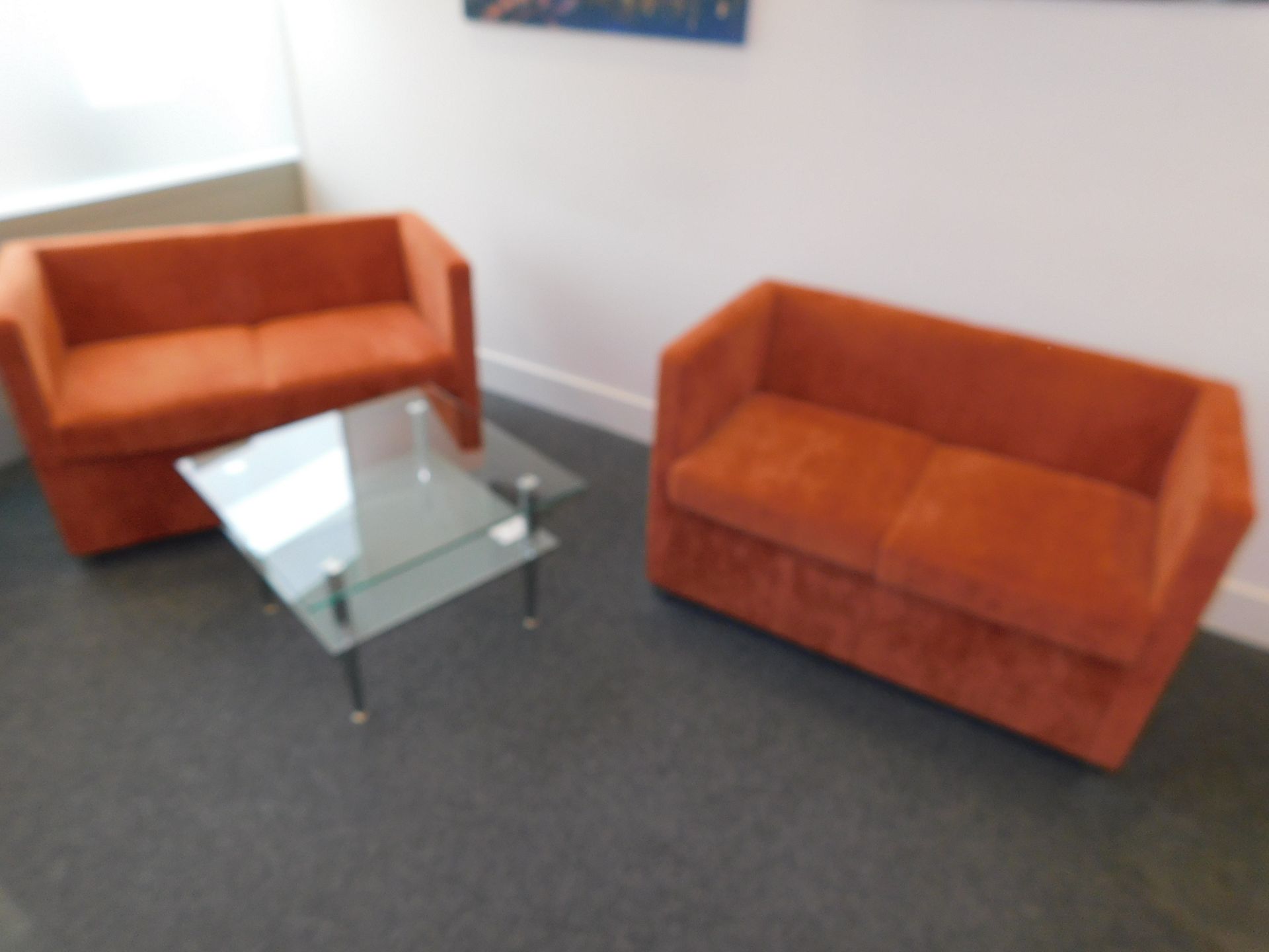 2 Jack 2-Seat Sofas with Glass Coffee Table (Located Stockport - See General Notes for More