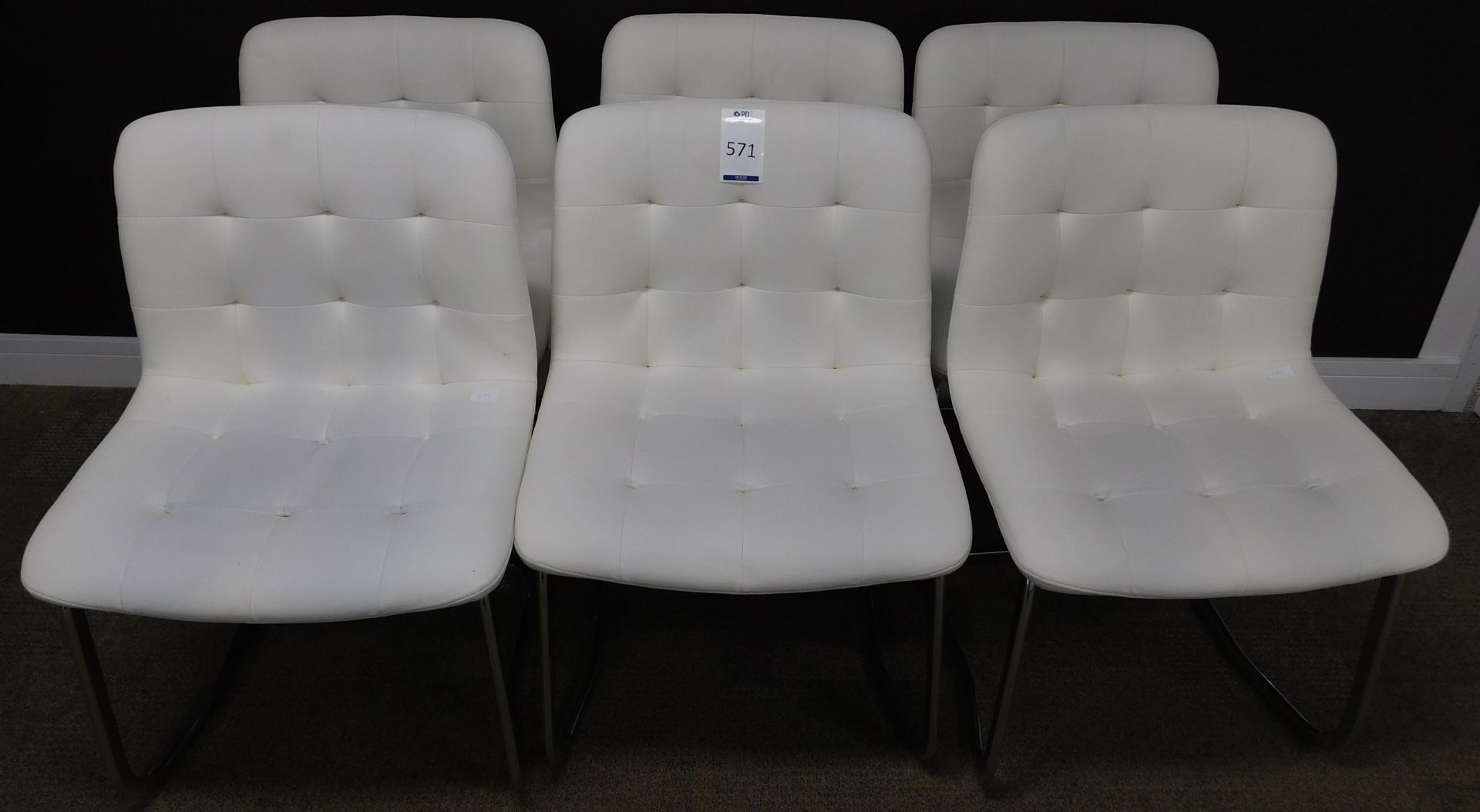 Set of 6 Bontempi “Kuga” Metal Framed Cantilever Chairs, Upholstered in Ivory Ecopelle (Minor