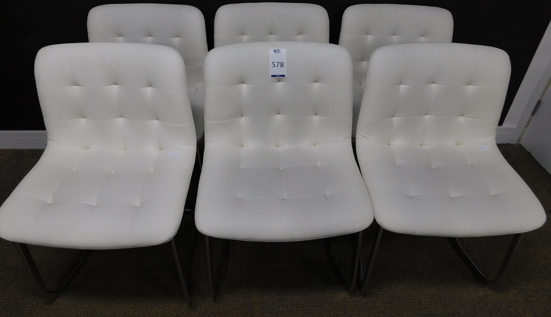 Set of 6 Bontempi “Kuga” Metal Framed Cantilever Chairs, Upholstered in Ivory Ecopelle (Minor