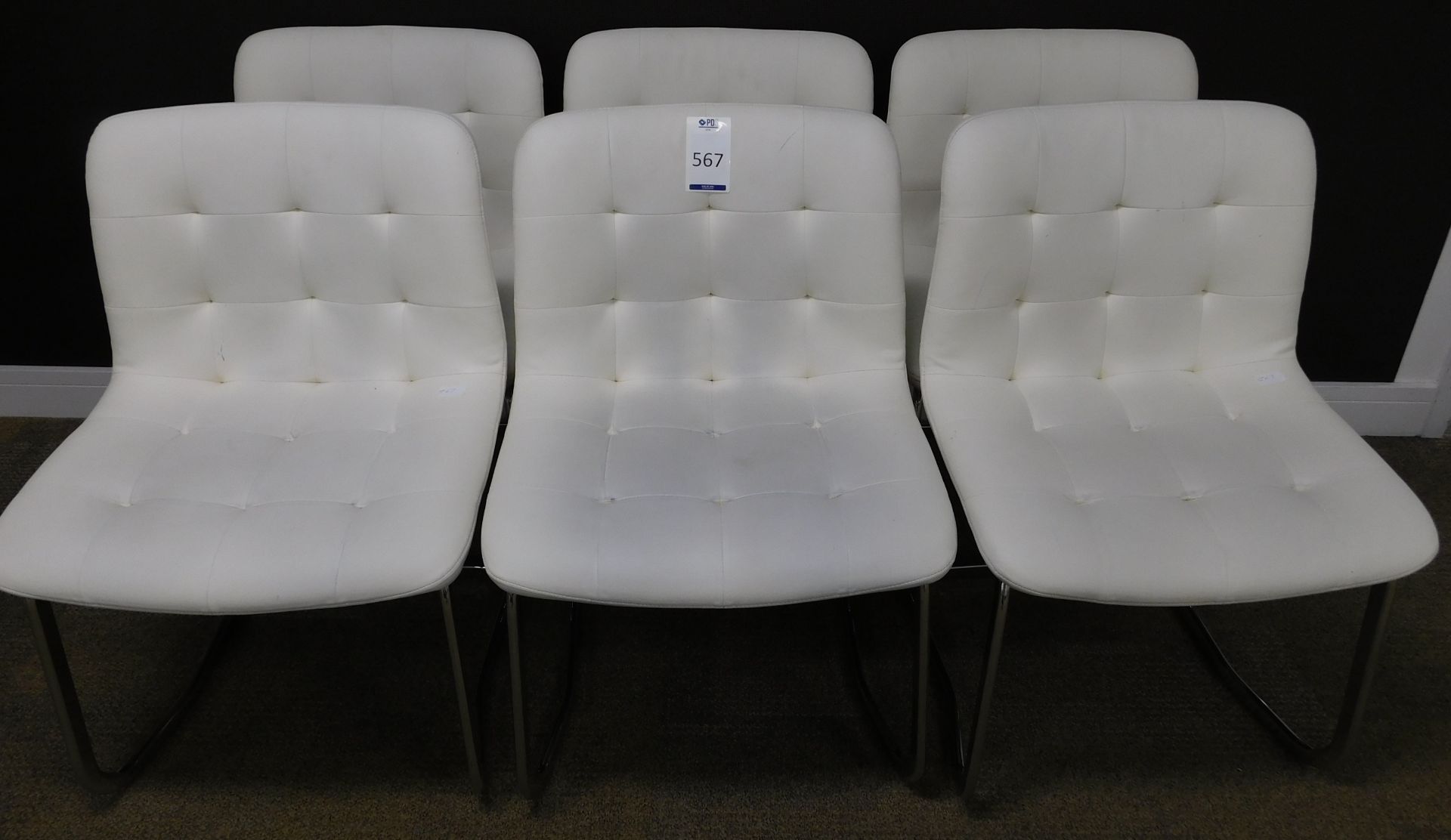 Set of 6 Bontempi “Kuga” Metal Framed Cantilever Chairs, Upholstered in Ivory Ecopelle (Minor