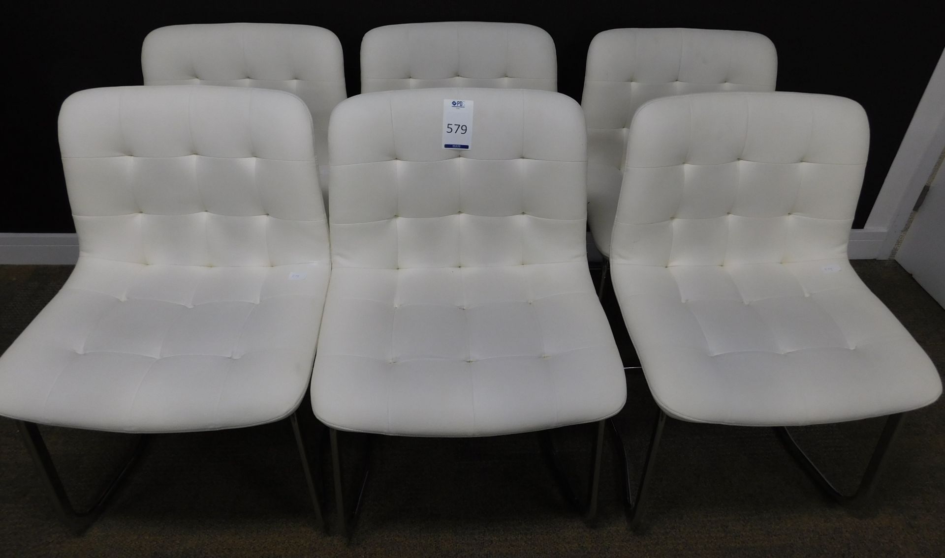 Set of 6 Bontempi “Kuga” Metal Framed Cantilever Chairs, Upholstered in Ivory Ecopelle (Minor