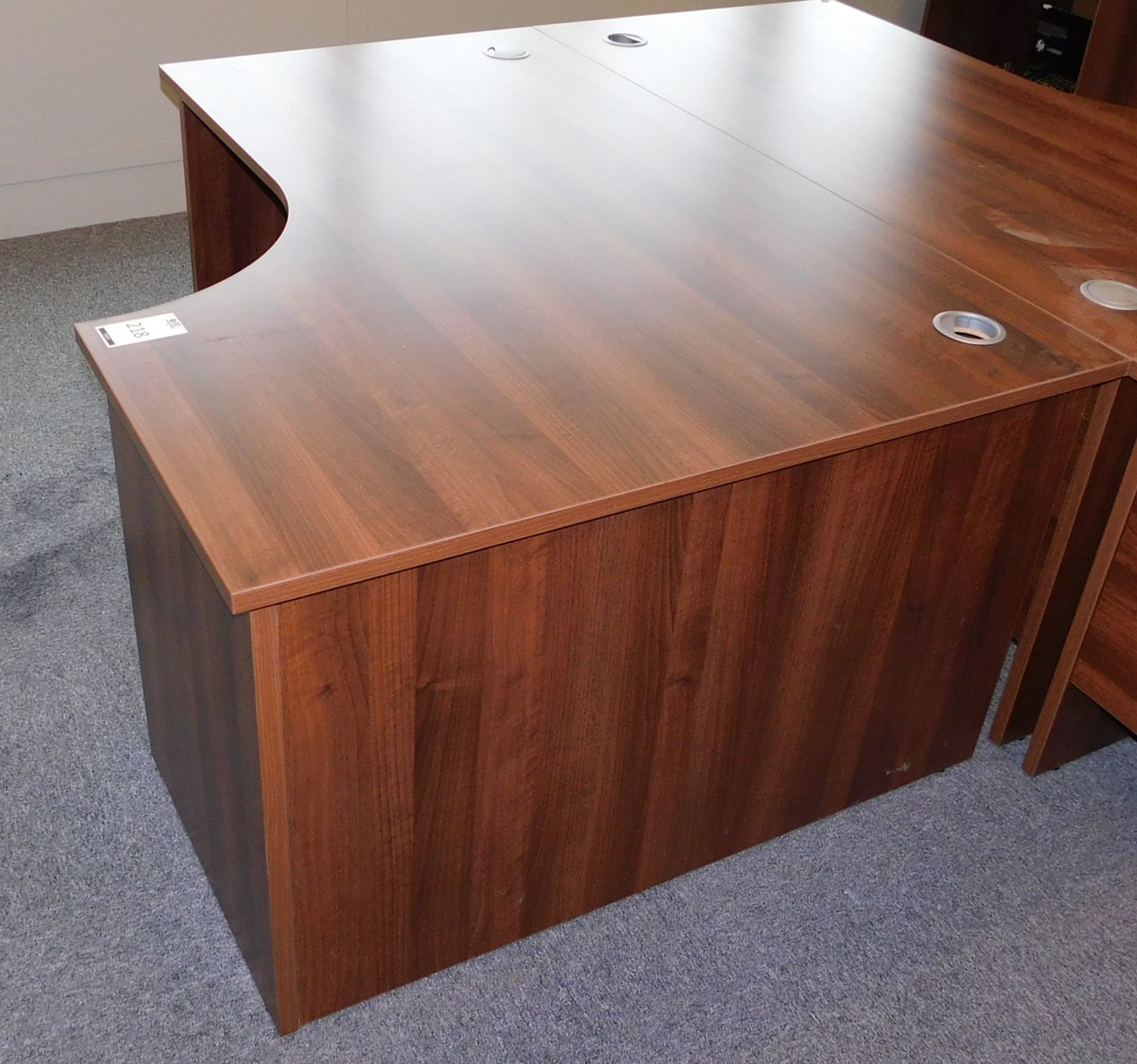 American Walnut Effect Shaped Workstation 160cm x 120cm with Matching 3-Drawer Pedestal (Located - Image 2 of 3