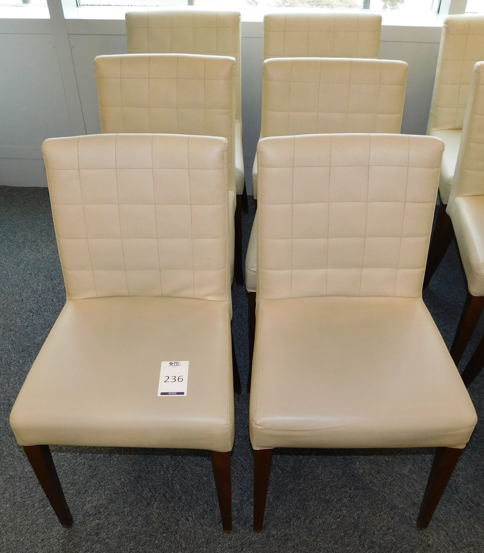 Set of 6 Trabaldo Wooden Framed Cream Leather Effect Chairs (Located Stockport - See General Notes