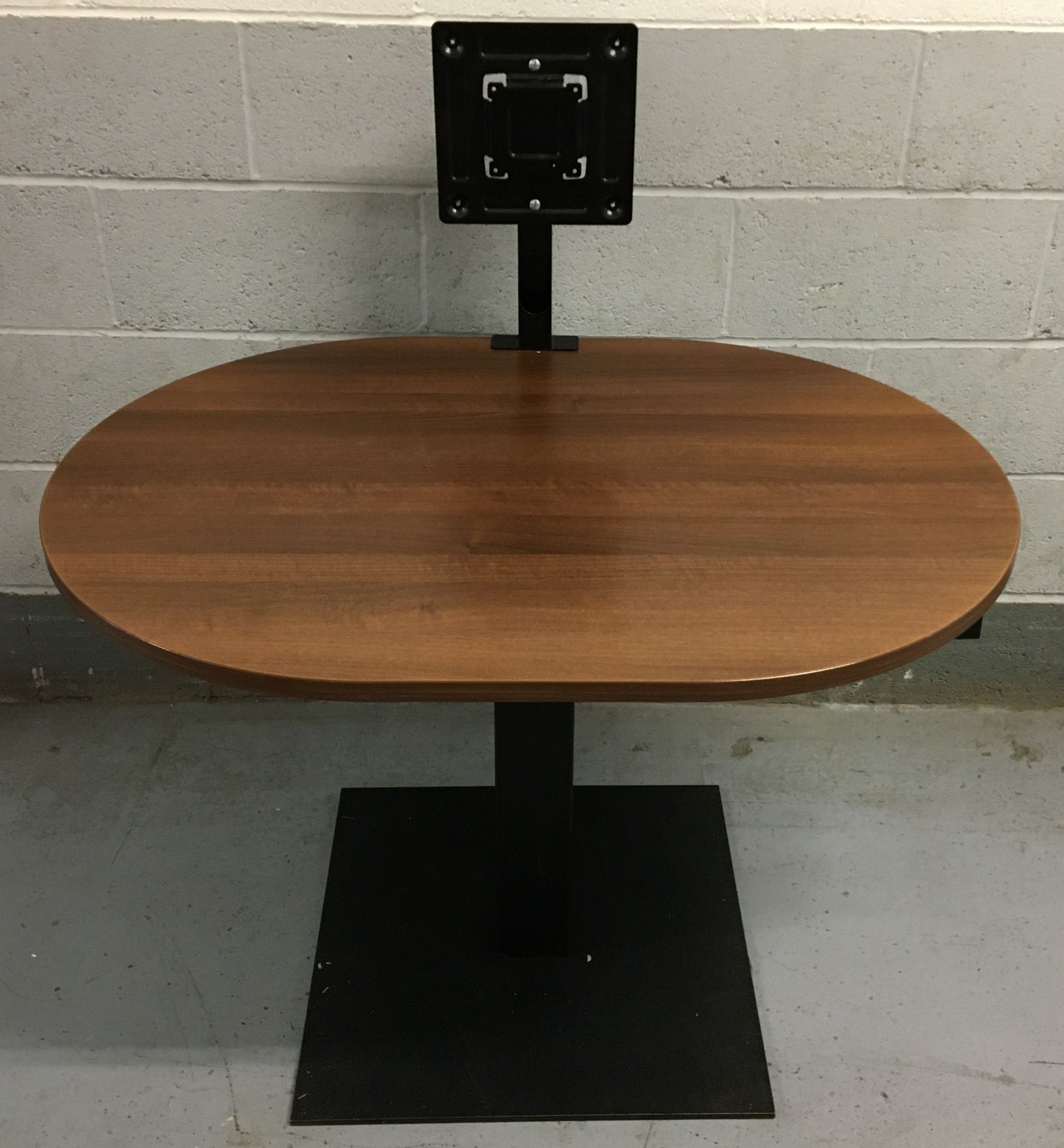 “Desk Stop” American Walnut Effect Multimedia ESA Table with Monitor Bracket, Steel Support &