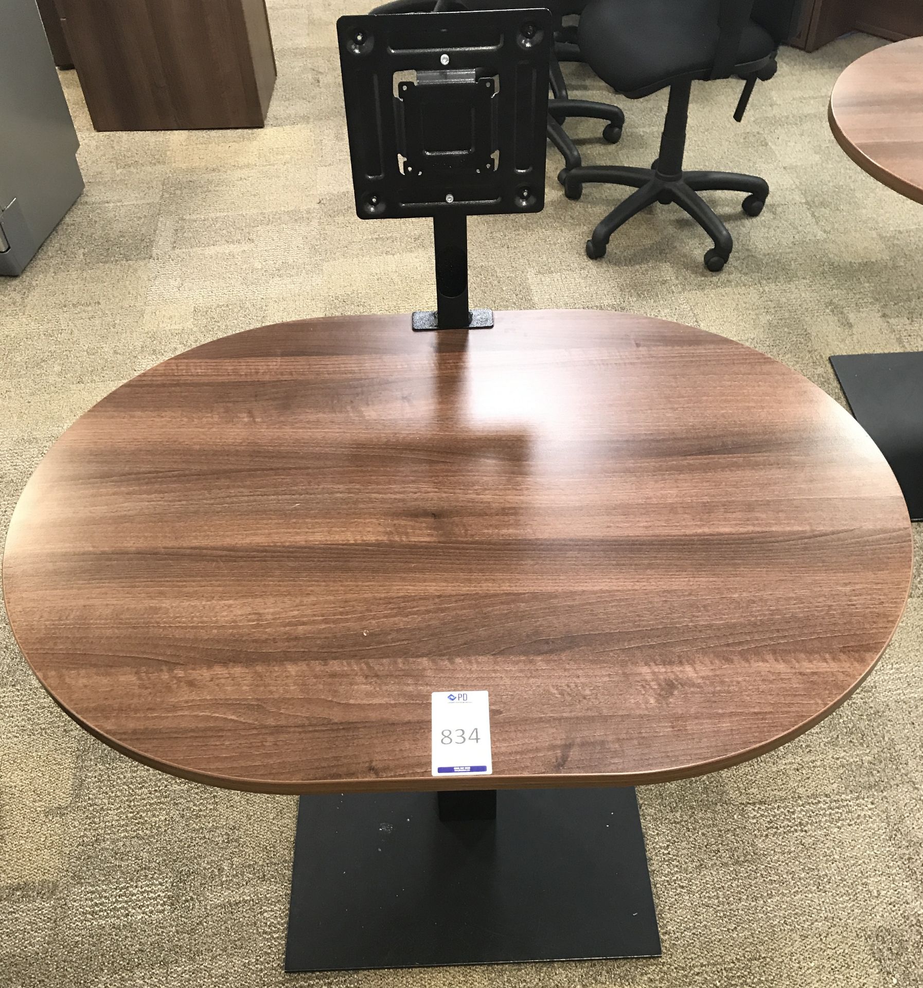 “Desk Stop” American Walnut Effect Multimedia ESA Table with Monitor Bracket, Steel Support &