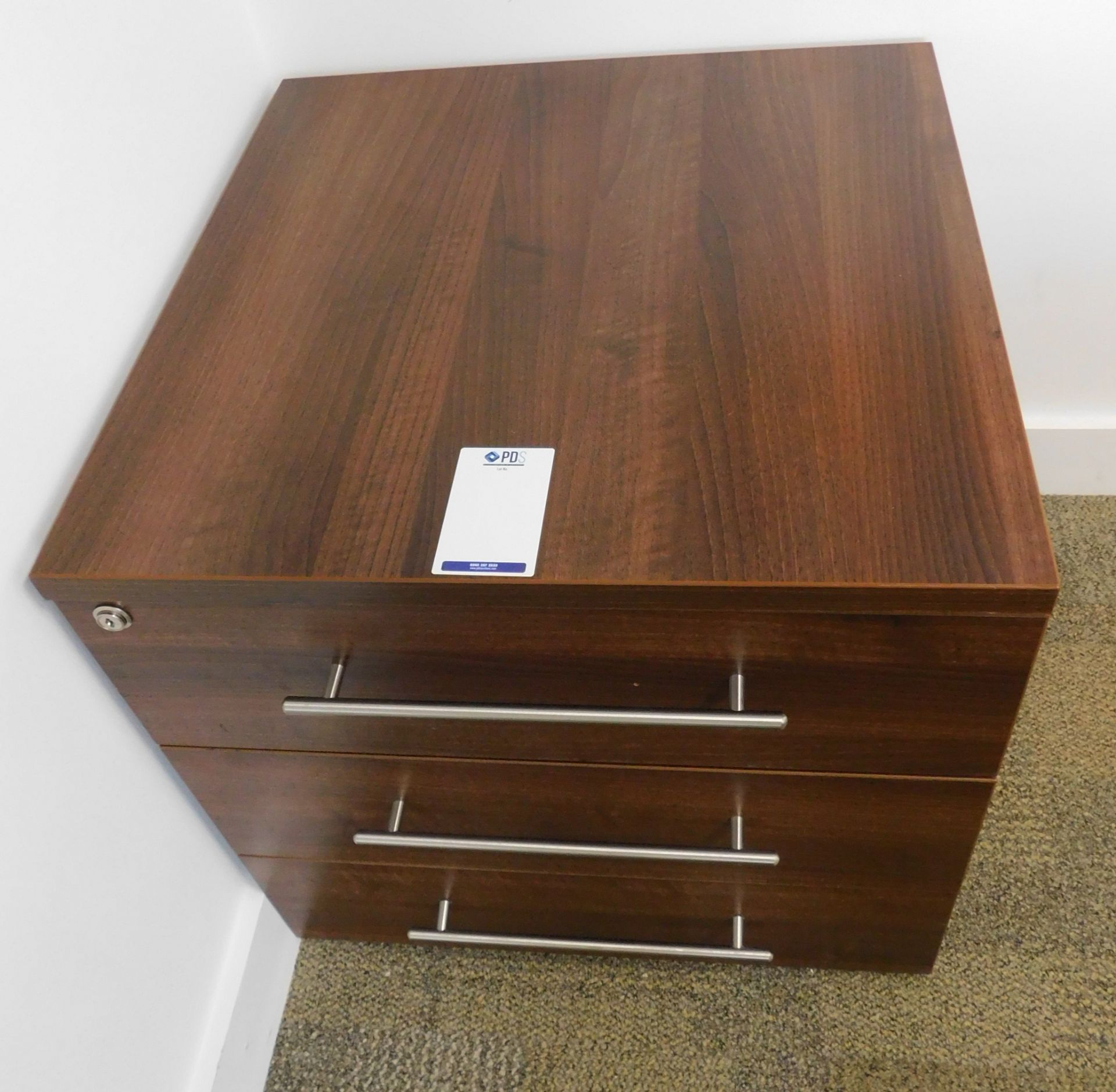 American Walnut Effect Shaped Workstation 160cm x 120cm with Matching 3-Drawer Pedestal (Located - Image 2 of 2