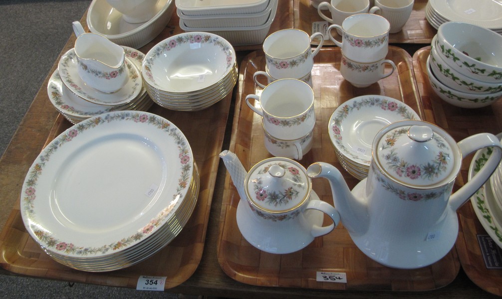 Two trays of floral design Royal Albert English bone china Paragon 'Belinda' design tea and