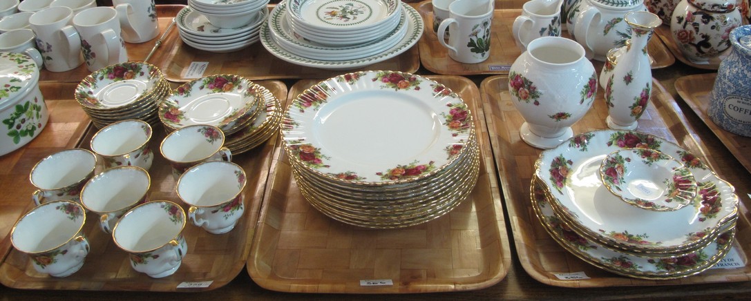 Three trays of Royal Albert English bone china 'Old Country Roses' items to include;