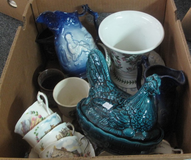 Box of assorted china to include; Portmeirion 'Botanic Garden' urn shaped vase and bowl,