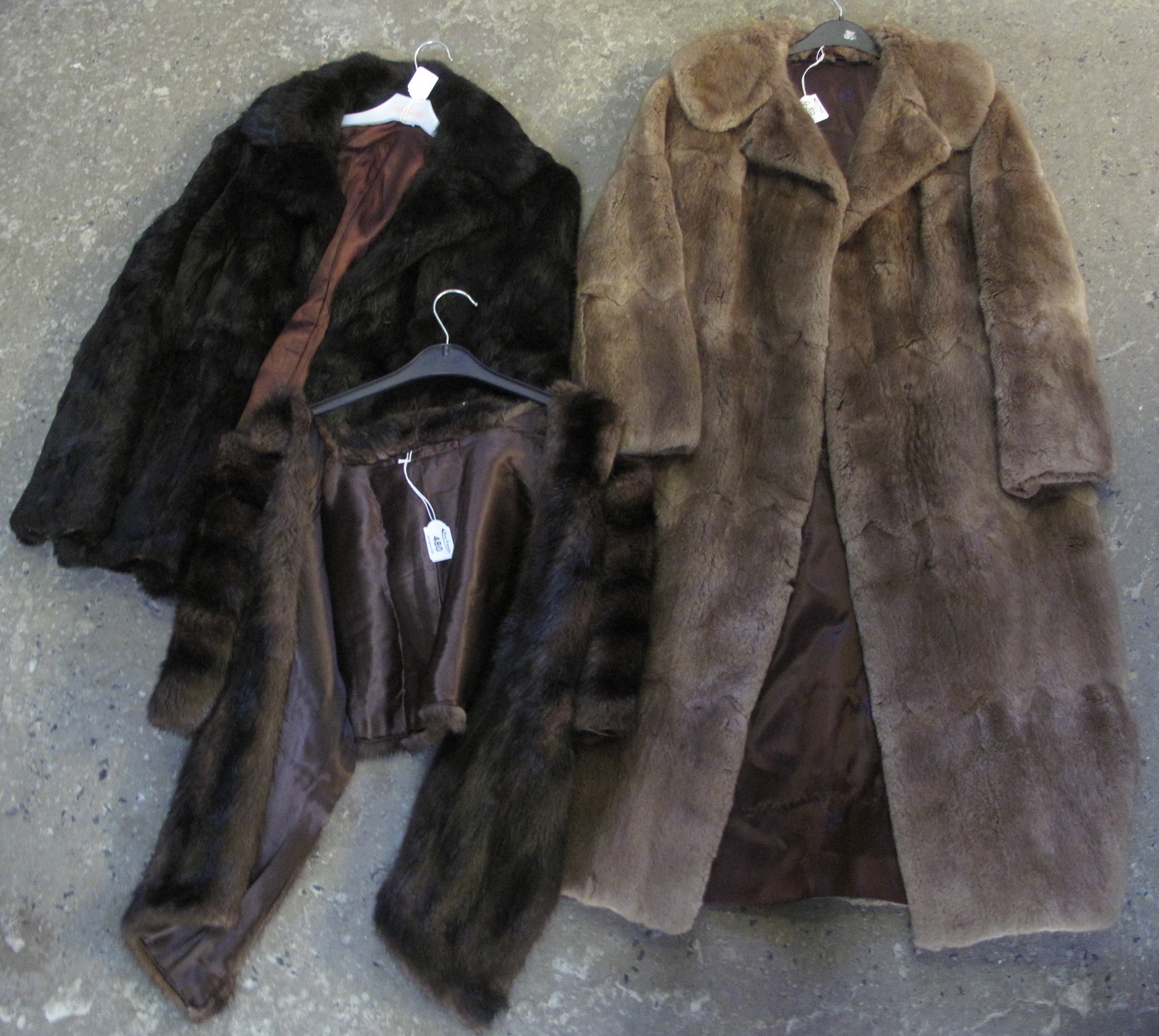 Collection of vintage fur items to include; a dark brown rabbit fur jacket,