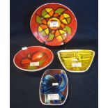 Four Poole pottery items to include; bowl, cabinet plate and pin trays. (4) (B.P. 24% incl. VAT)