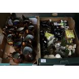 Box of assorted Victorian copper lustre dresser jugs, together with another box of china, various to