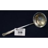 White metal sifter spoon, possibly continental, with pierced bowl and shaped handle. (B.P. 24% incl.