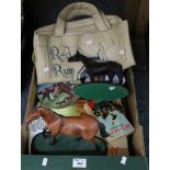 Box containing assorted 'Red Rum' ephemera to include; a Beswick model on wooden base, books,