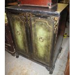 20th Century lacquered oriental design two door blind panelled drinks cabinet. (B.P. 24% incl. VAT)