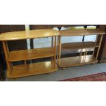 Two similar Ercol light elm three tier whatnots with shaped shelves. Unmarked. (2) (B.P. 24% incl.