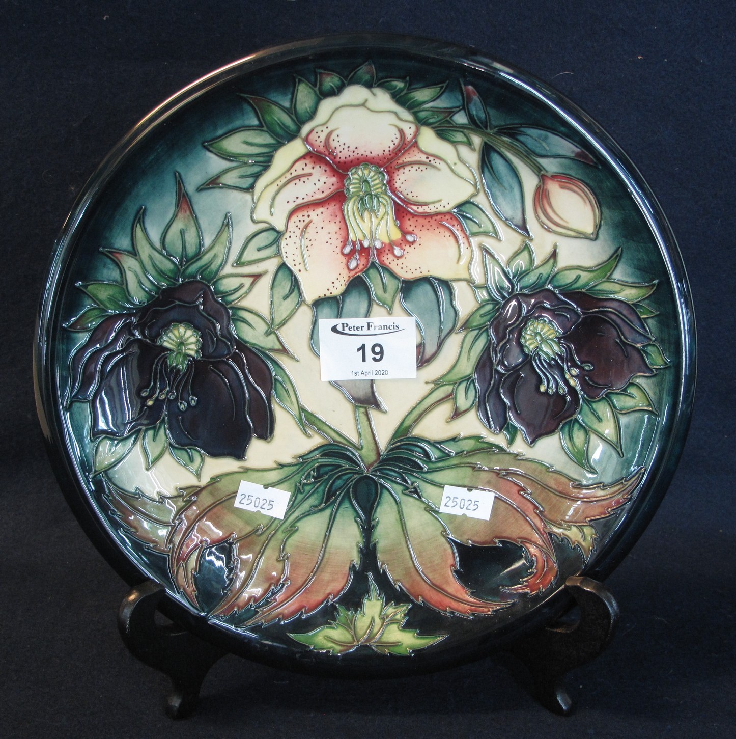 Modern Moorcroft art pottery tube lined cabinet plate or charger, decorated with multi-coloured