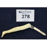 Small fruit knife with ivory coloured scales, shaped as a human leg. (B.P. 24% incl. VAT)