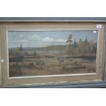 T. Menller, landscape with cranes, signed, oils on canvas. Framed. (B.P. 24% incl. VAT)
