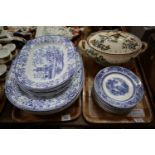 Victorian Staffordshire oriental design lidded tureen (AF), together with a set of 19th Century blue